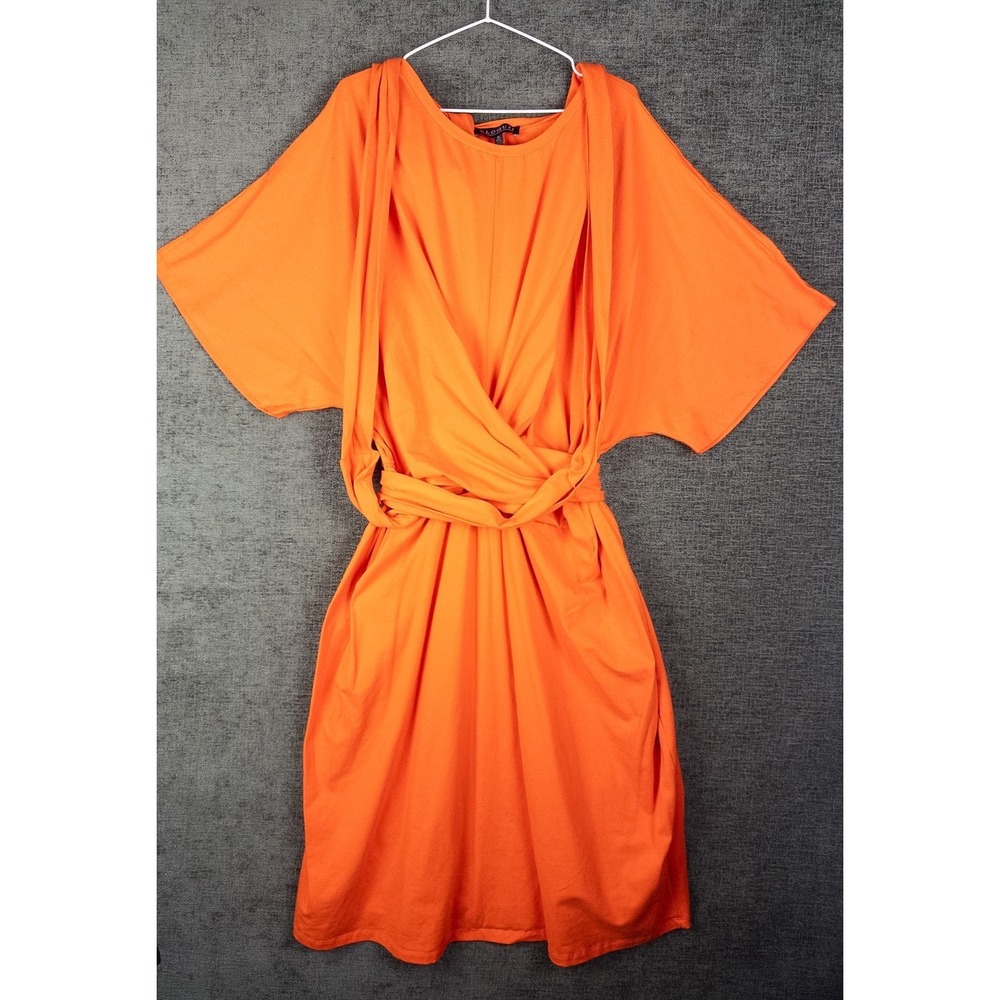 NWT Eloquii Cross Front Dress Womens‎ 26 Orange Midi Tie Waist Solid